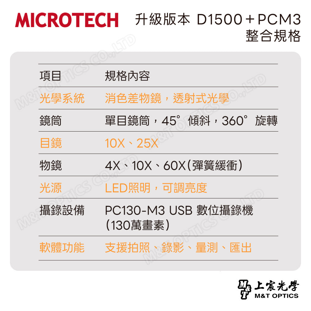 【升級高規版】MICROTECH D1500+PCM3攝錄機可連接電腦數位攝影與分析|國高中同級物鏡,上下雙光源・40~1500倍(加送軟體)