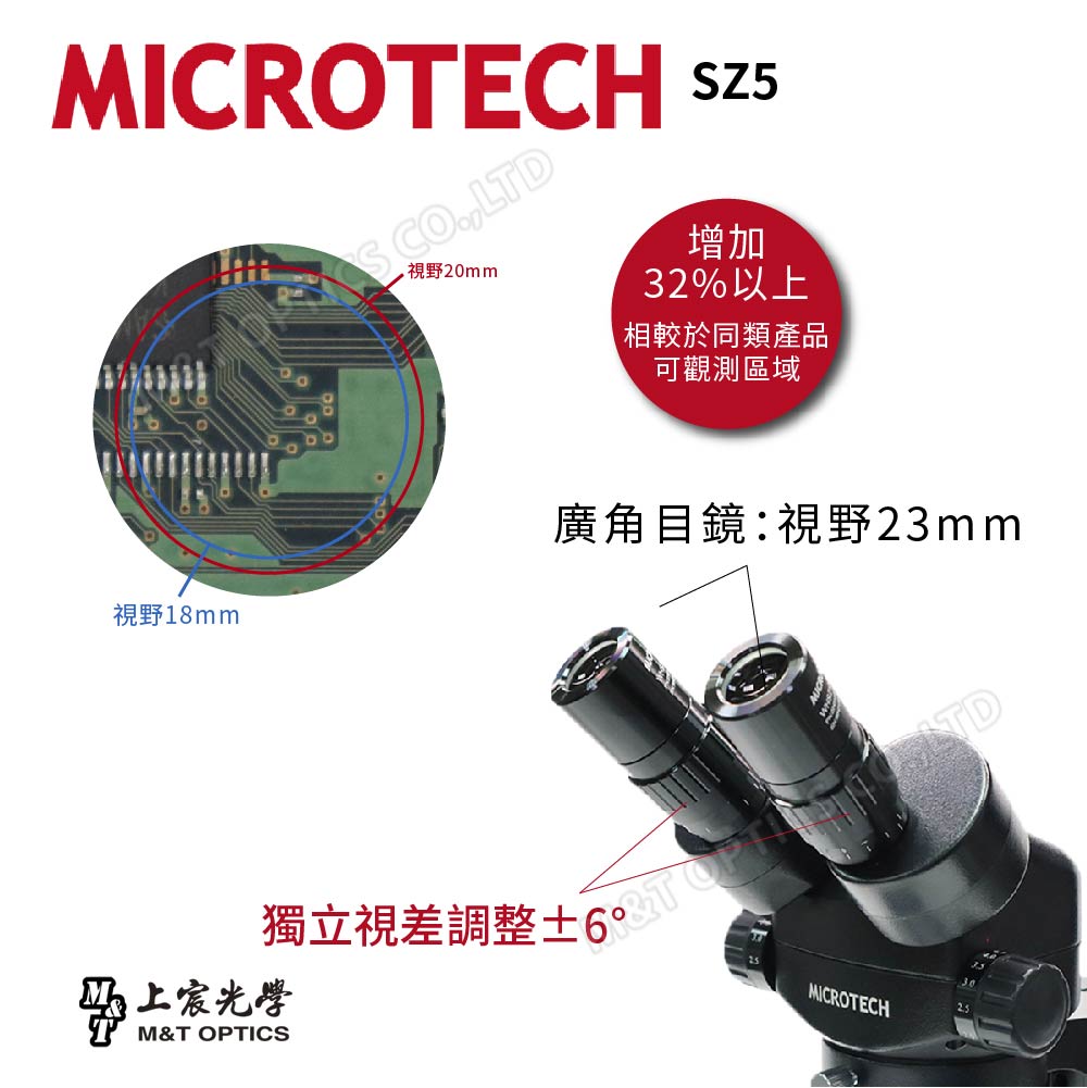 MICROTECH SZ5 binocular stereo microscope (gimbal base series) - original factory warranty for one year