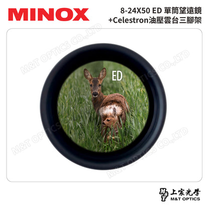 MINOX 8-24X50 ED單筒望遠鏡(射箭觀靶鏡)+CELESTRON 油壓雲台三腳架(台灣總代理公司貨)