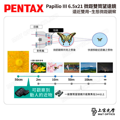 PENTAX 賓得士 Papilio III WR 6.5x21 微距雙筒望遠鏡 (台灣總代理公司貨)
