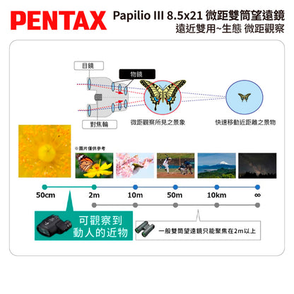 PENTAX 賓得士 Papilio III WR 8.5x21 微距雙筒望遠鏡 (台灣總代理公司貨)