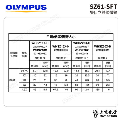 OLYMPUS SZ61-SFT 雙目立體顯微鏡