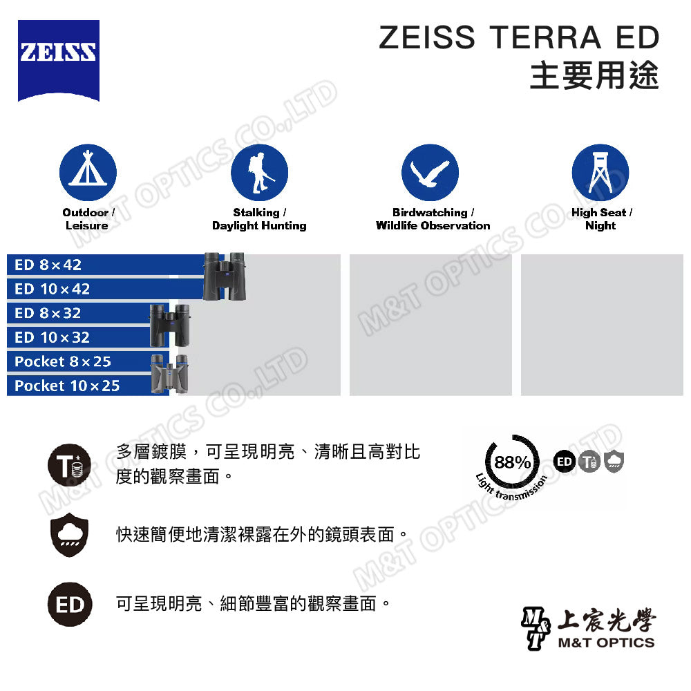 ZEISS Terra ED 10X42 德國蔡司雙筒望遠鏡 黑（ED超低色差鏡片、充氮防水機身）-總代理公司貨 (複製)